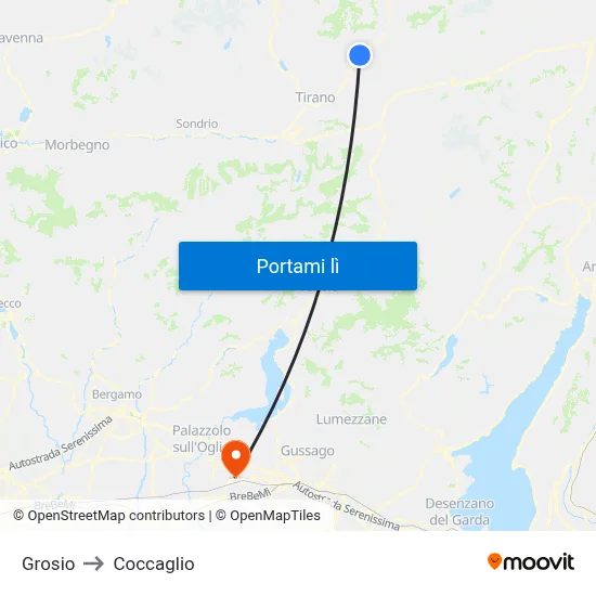 Grosio to Coccaglio map