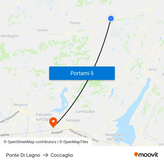 Ponte Di Legno to Coccaglio map