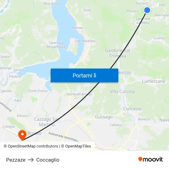 Pezzaze to Coccaglio map