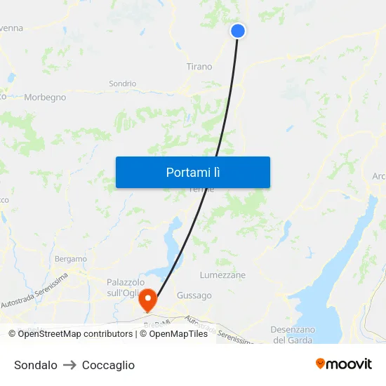 Sondalo to Coccaglio map