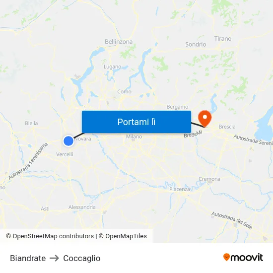 Biandrate to Coccaglio map