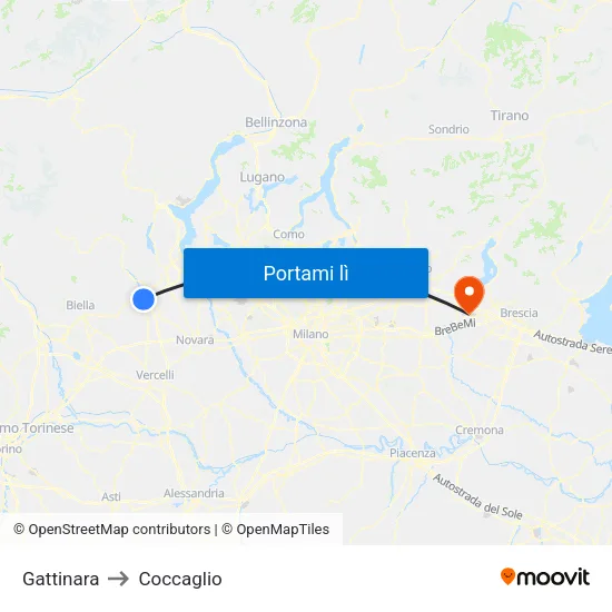 Gattinara to Coccaglio map