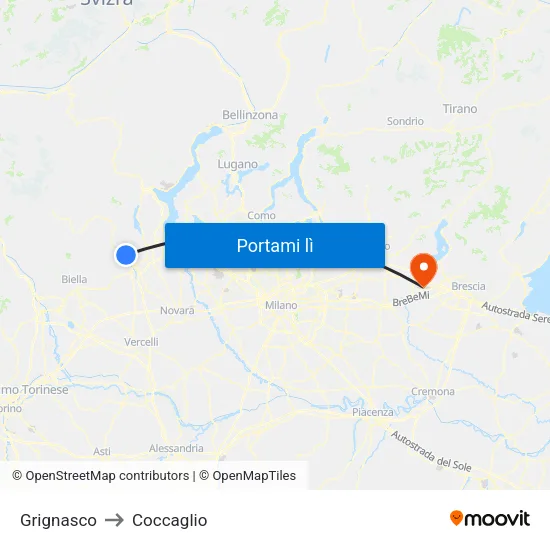 Grignasco to Coccaglio map