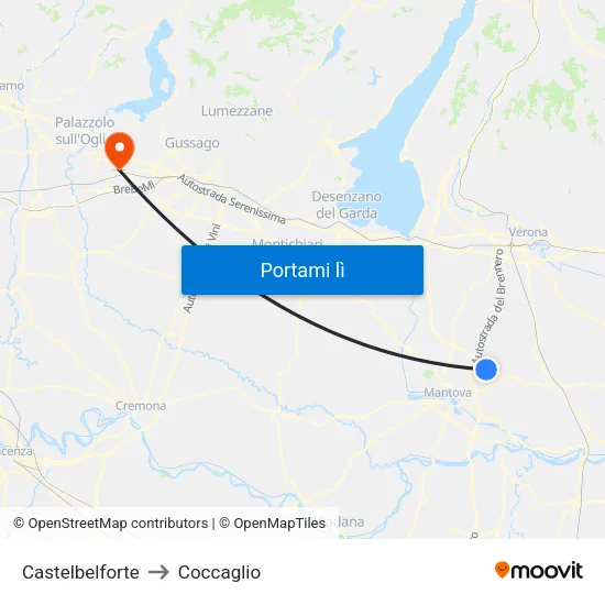 Castelbelforte to Coccaglio map