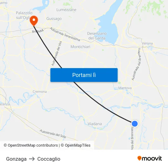 Gonzaga to Coccaglio map