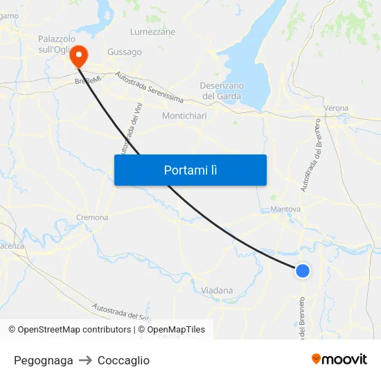 Pegognaga to Coccaglio map