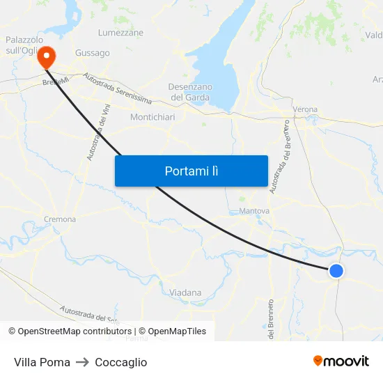 Villa Poma to Coccaglio map