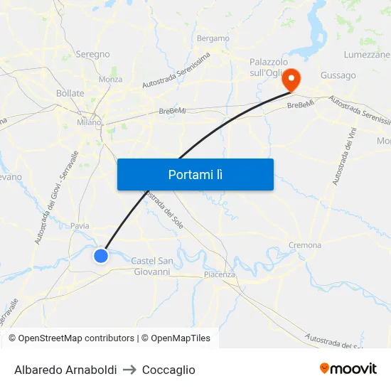 Albaredo Arnaboldi to Coccaglio map
