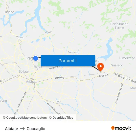 Albiate to Coccaglio map