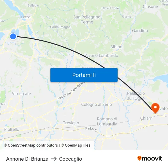 Annone Di Brianza to Coccaglio map