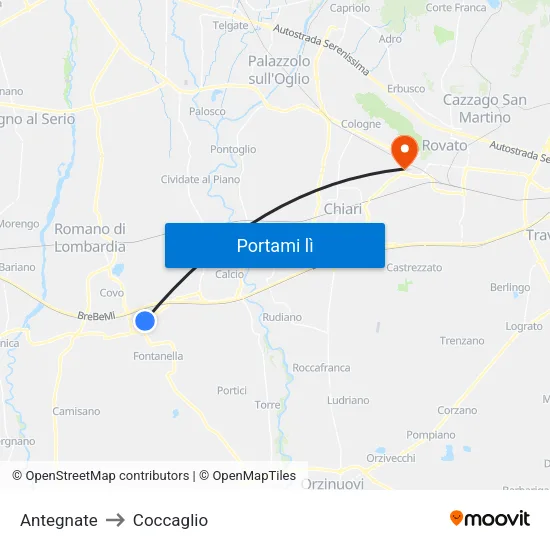 Antegnate to Coccaglio map