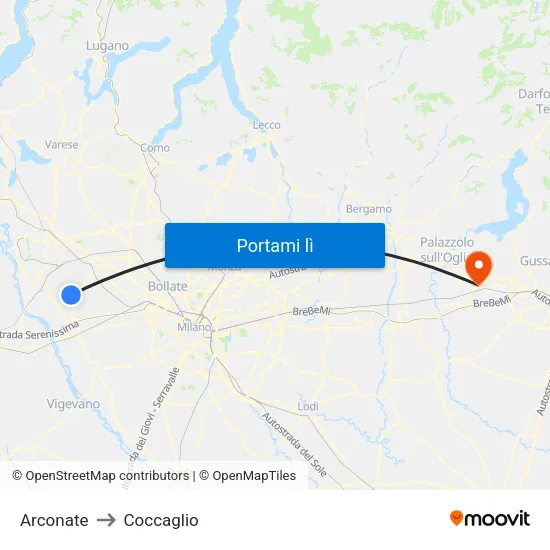 Arconate to Coccaglio map