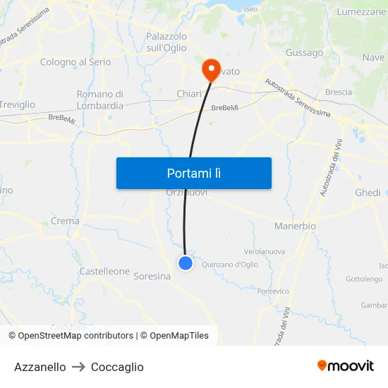 Azzanello to Coccaglio map
