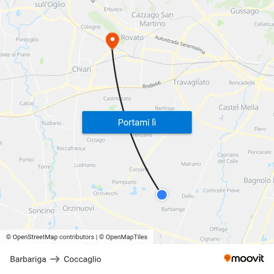 Barbariga to Coccaglio map