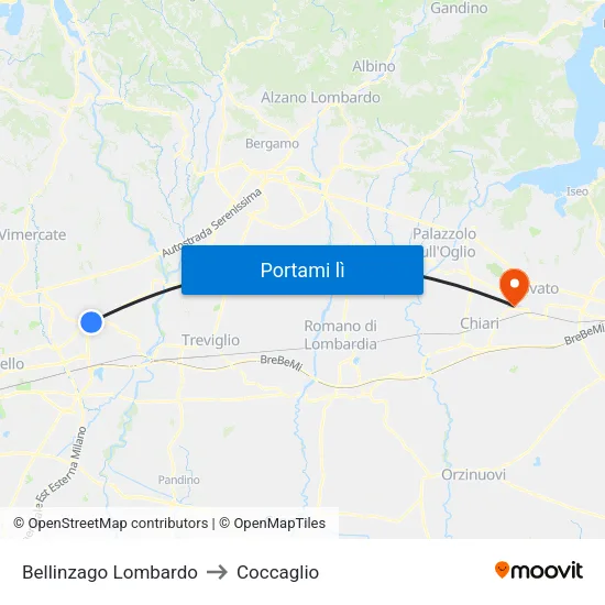 Bellinzago Lombardo to Coccaglio map