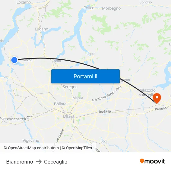 Biandronno to Coccaglio map