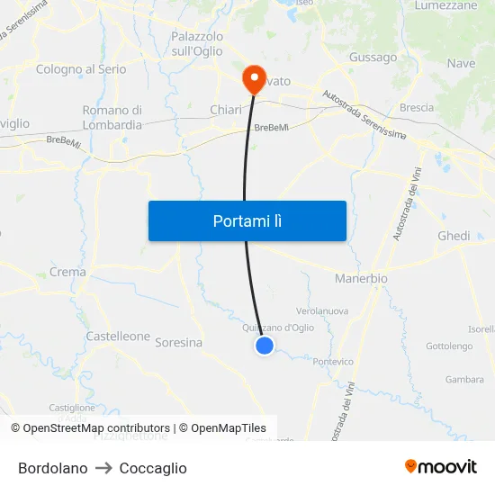 Bordolano to Coccaglio map