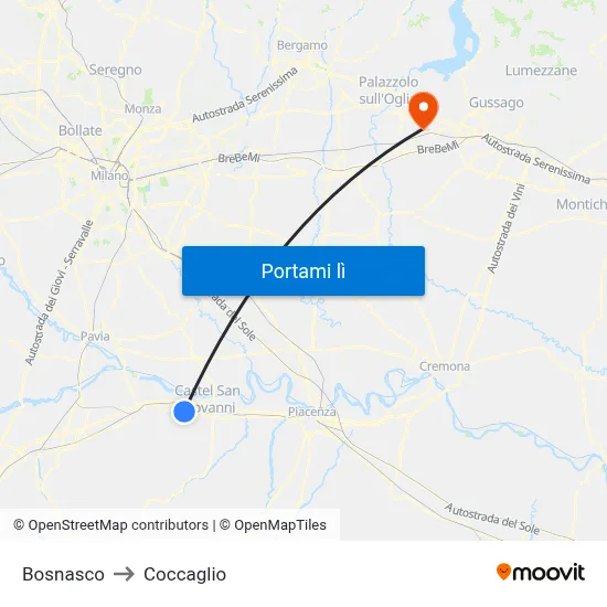 Bosnasco to Coccaglio map