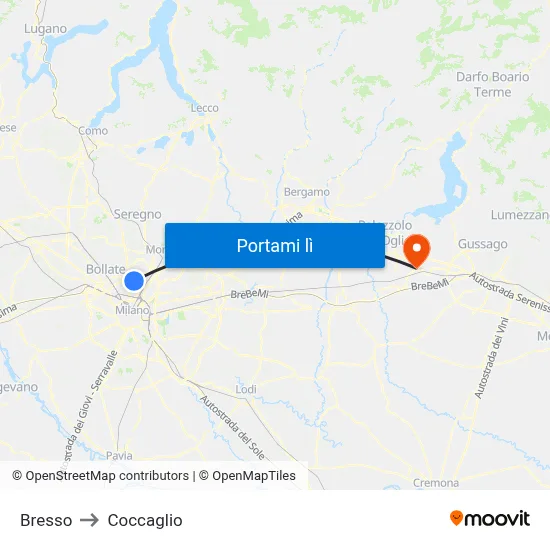 Bresso to Coccaglio map