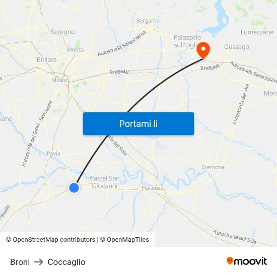 Broni to Coccaglio map