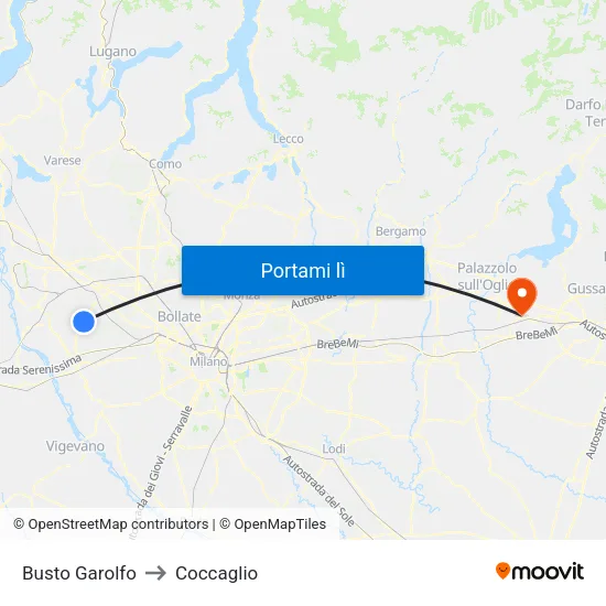 Busto Garolfo to Coccaglio map