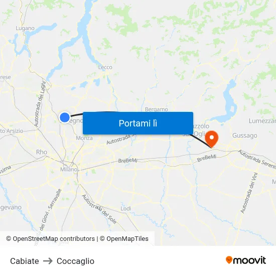 Cabiate to Coccaglio map