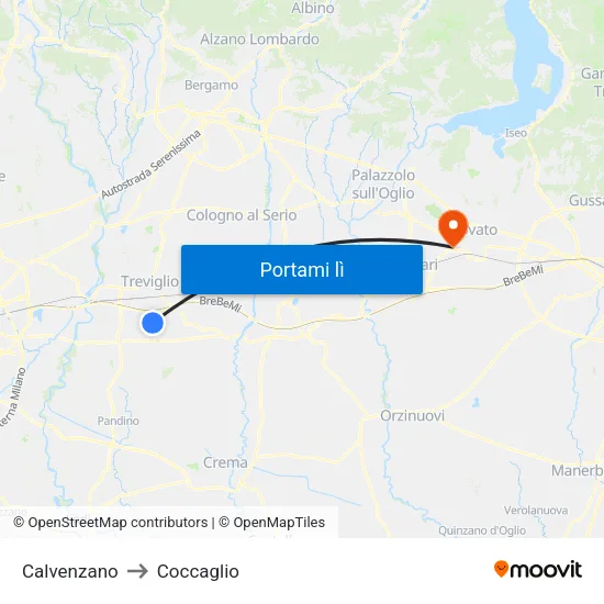 Calvenzano to Coccaglio map