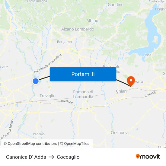 Canonica D' Adda to Coccaglio map