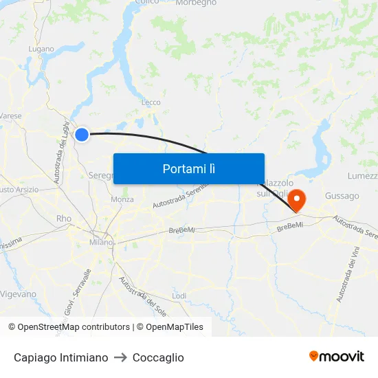 Capiago Intimiano to Coccaglio map