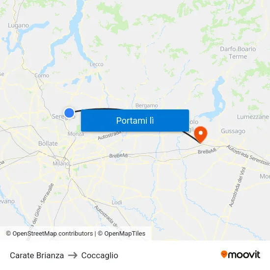 Carate Brianza to Coccaglio map
