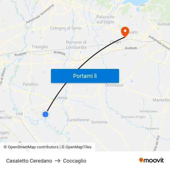 Casaletto Ceredano to Coccaglio map