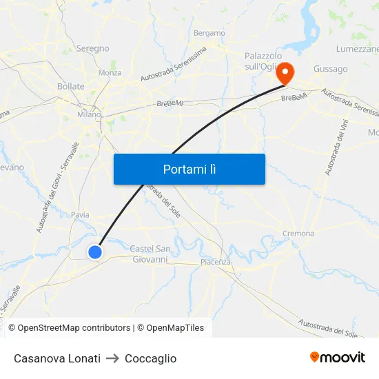 Casanova Lonati to Coccaglio map