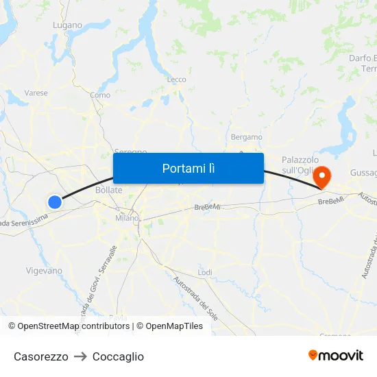 Casorezzo to Coccaglio map