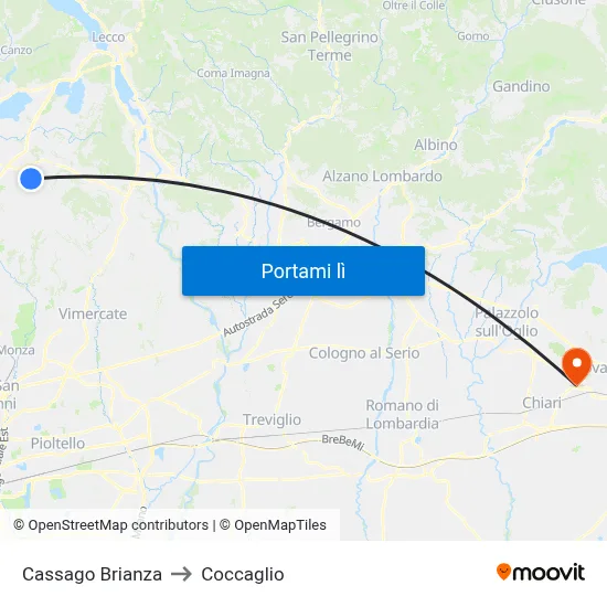 Cassago Brianza to Coccaglio map