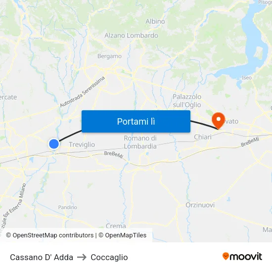 Cassano D' Adda to Coccaglio map
