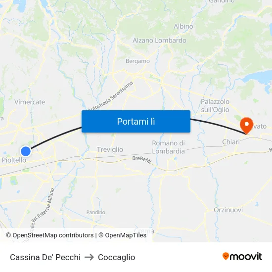 Cassina De' Pecchi to Coccaglio map