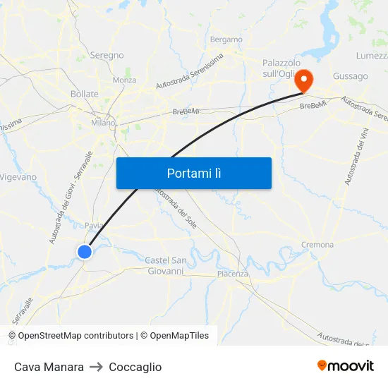 Cava Manara to Coccaglio map