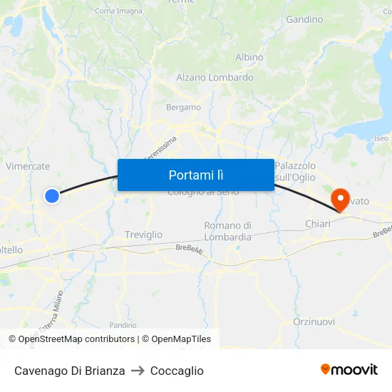 Cavenago Di Brianza to Coccaglio map