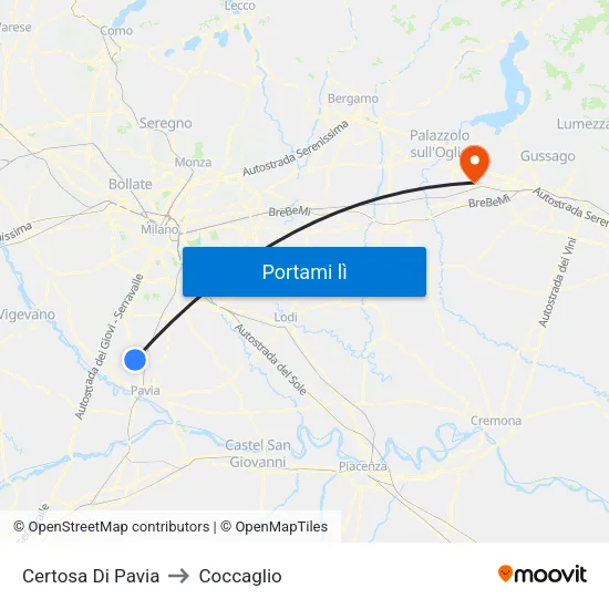 Certosa Di Pavia to Coccaglio map