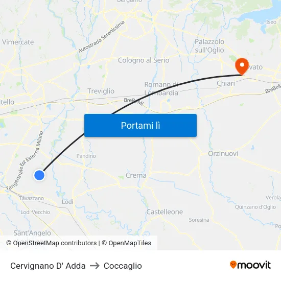 Cervignano D' Adda to Coccaglio map