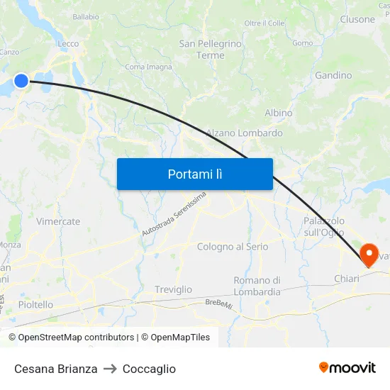 Cesana Brianza to Coccaglio map