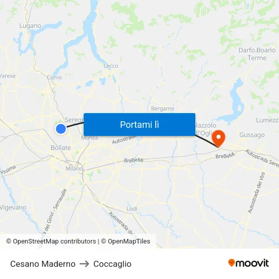 Cesano Maderno to Coccaglio map