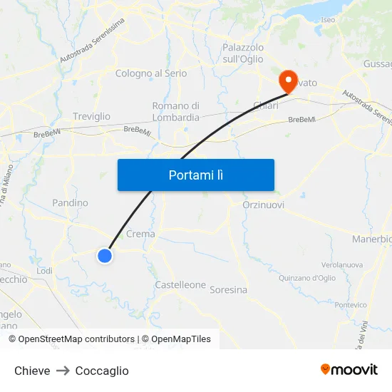 Chieve to Coccaglio map