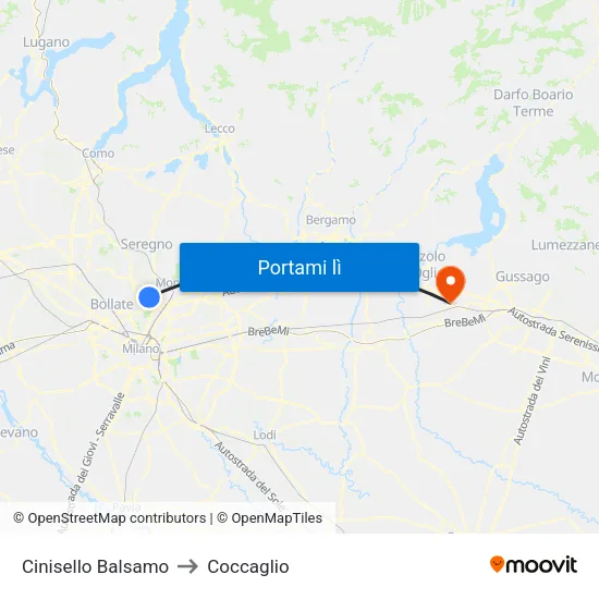 Cinisello Balsamo to Coccaglio map