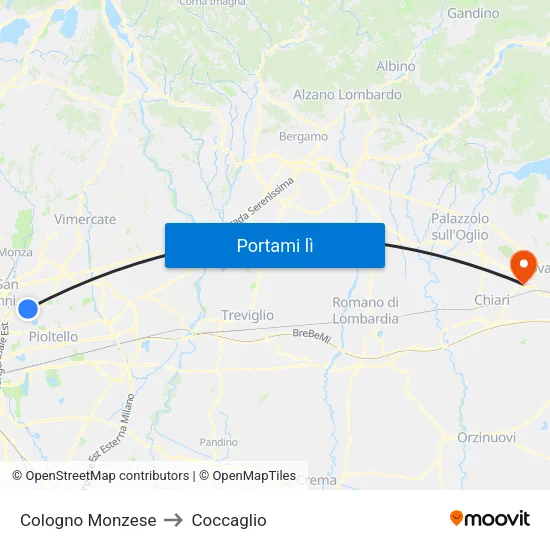 Cologno Monzese to Coccaglio map