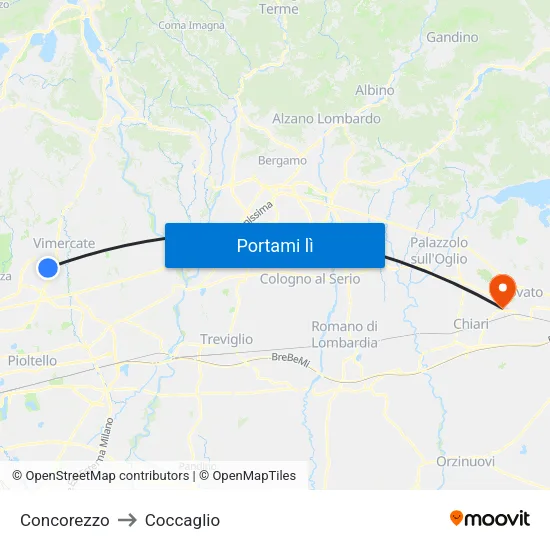 Concorezzo to Coccaglio map