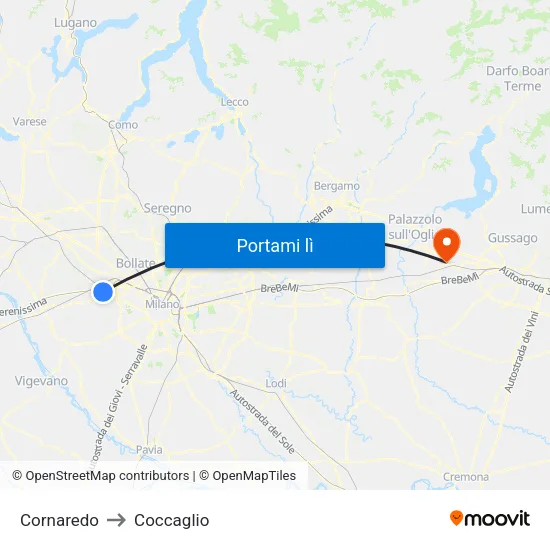 Cornaredo to Coccaglio map