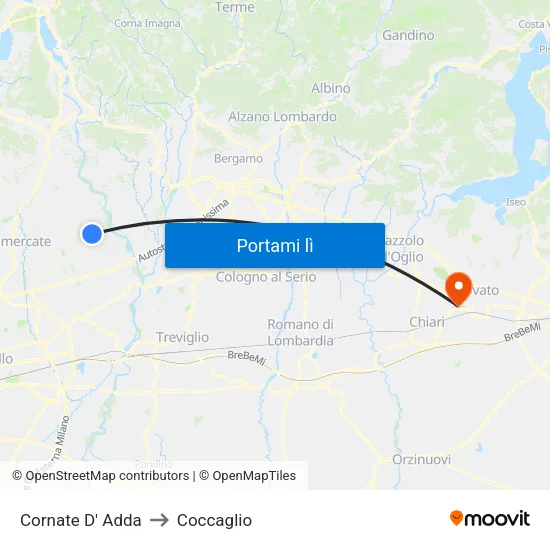 Cornate D' Adda to Coccaglio map