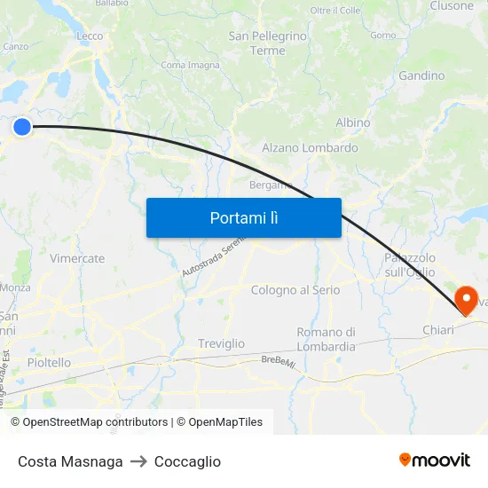 Costa Masnaga to Coccaglio map