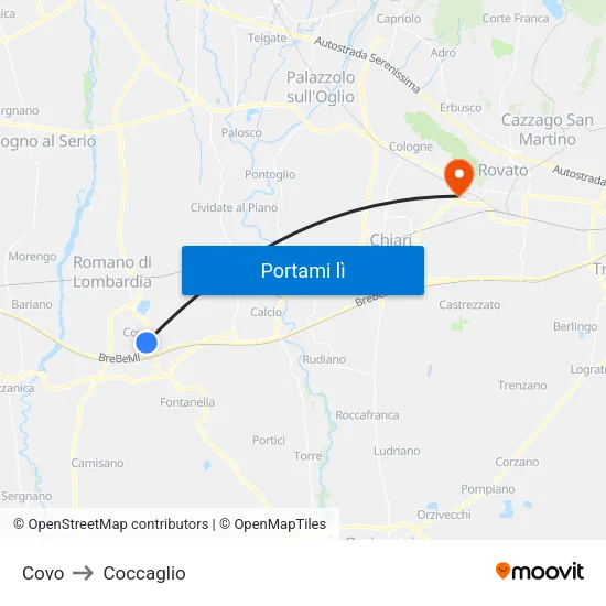 Covo to Coccaglio map